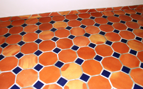 Octagon clay floor tiles and blue mosaic with skirting Islamabad