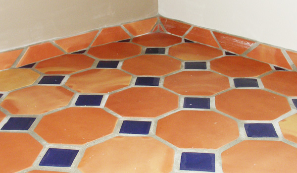 Octagon clay floor tiles and blue mosaic with skirting Lahore