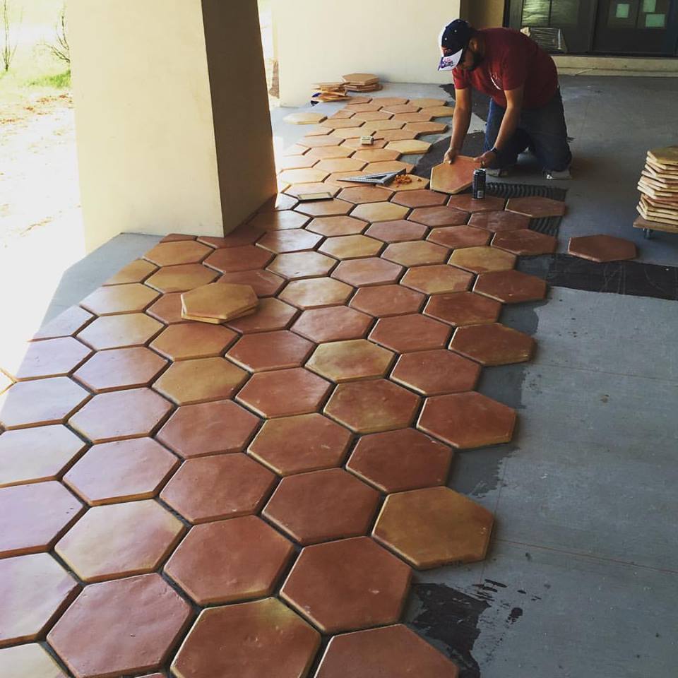 Spanish Handmade Hexagon Terracotta Floor Tile Installation