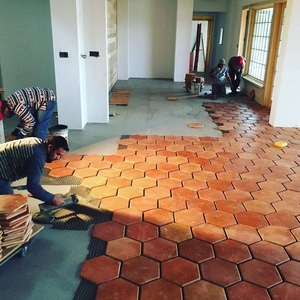 Spanish Handmade Hexagon Terracotta Floor Tiles Installation